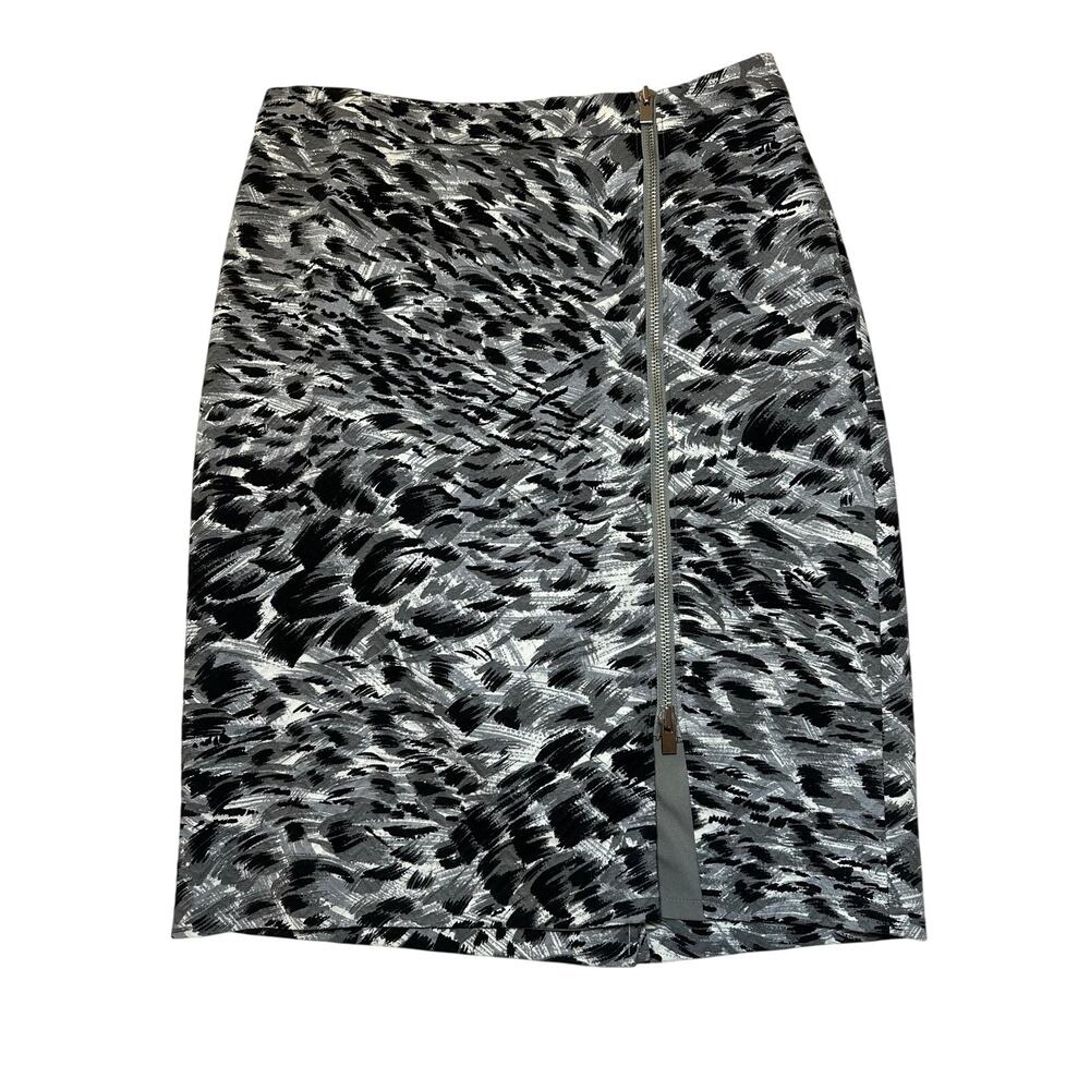 Talbots Jacquard Pencil Skirt Black Gray White Lined Asymmetrical Zip Size 4P